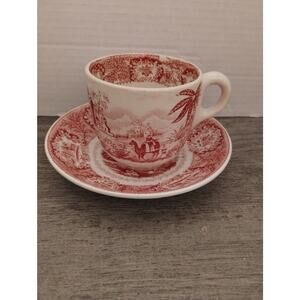Camel Scene Red Transferware Petrus Regout Maastricht & Co Oriental Cup & Saucer